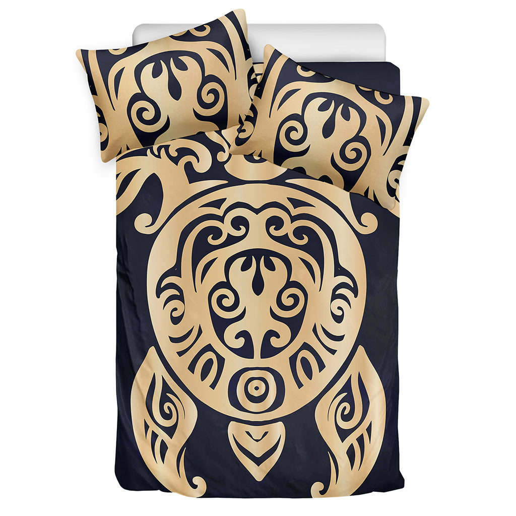 Golden Tribal Sea Turtle Print Duvet Cover Bedding Set
