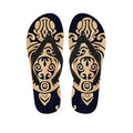 Golden Tribal Sea Turtle Print Flip Flops