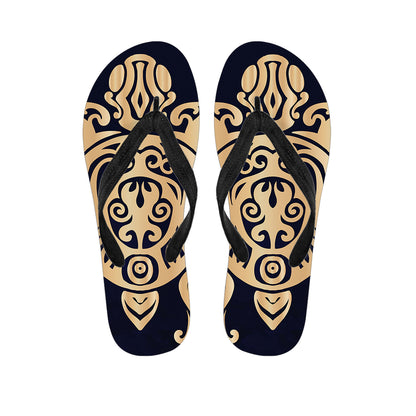 Golden Tribal Sea Turtle Print Flip Flops