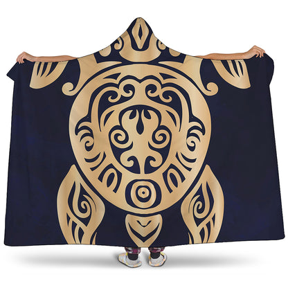 Golden Tribal Sea Turtle Print Hooded Blanket