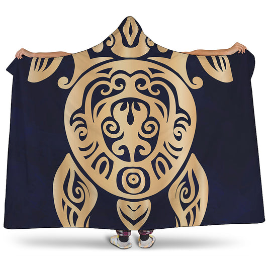 Golden Tribal Sea Turtle Print Hooded Blanket