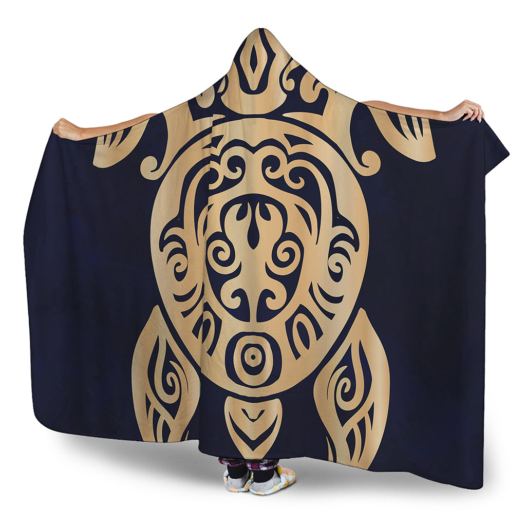 Golden Tribal Sea Turtle Print Hooded Blanket