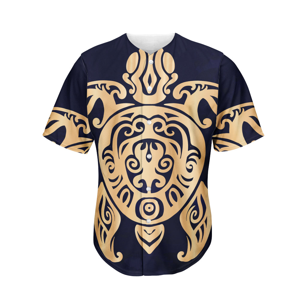 Golden Tribal Sea Turtle Print Men's Baseball Jersey