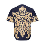 Golden Tribal Sea Turtle Print Men's Baseball Jersey