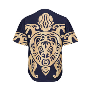 Golden Tribal Sea Turtle Print Men's Baseball Jersey