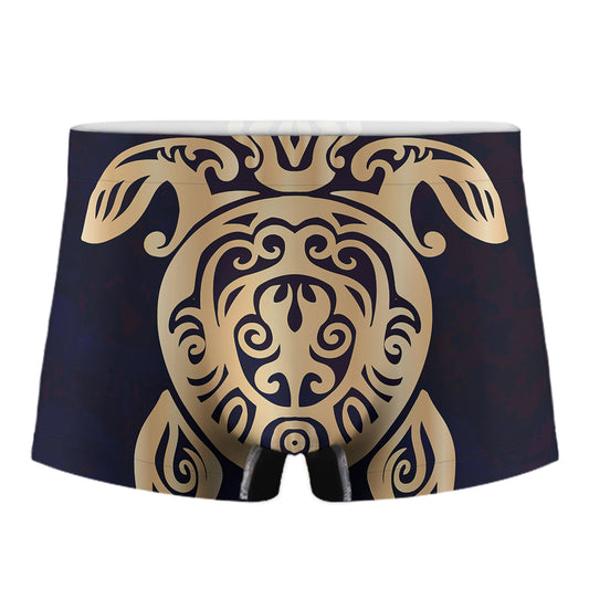 Golden Tribal Sea Turtle Print Men's Boxer Briefs