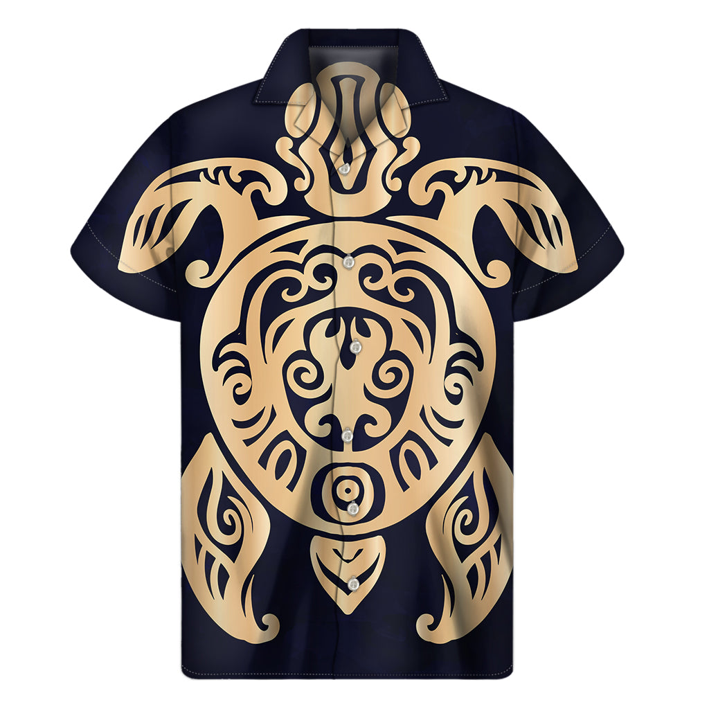 Golden Tribal Sea Turtle Print Men's Short Sleeve Shirt