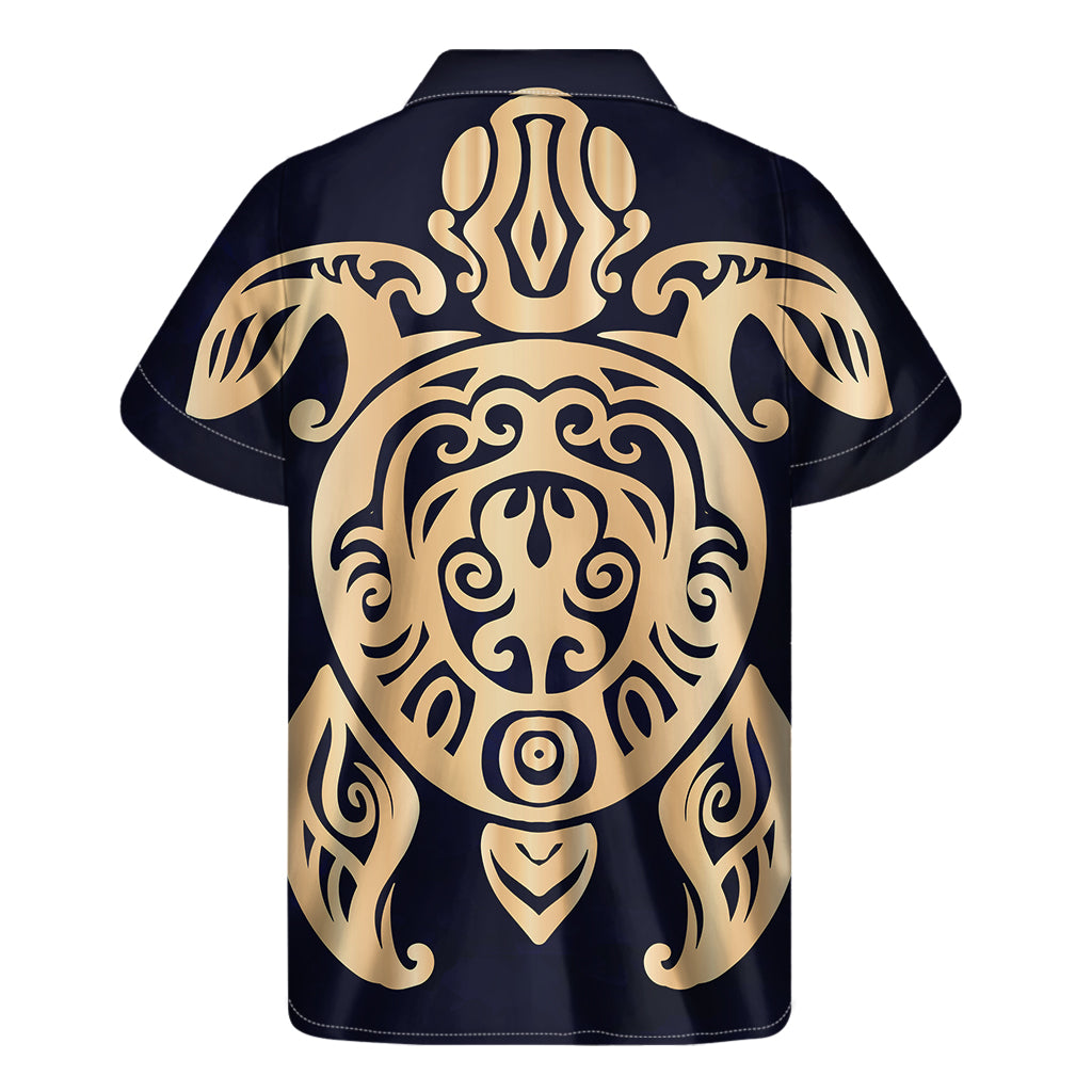 Golden Tribal Sea Turtle Print Men's Short Sleeve Shirt