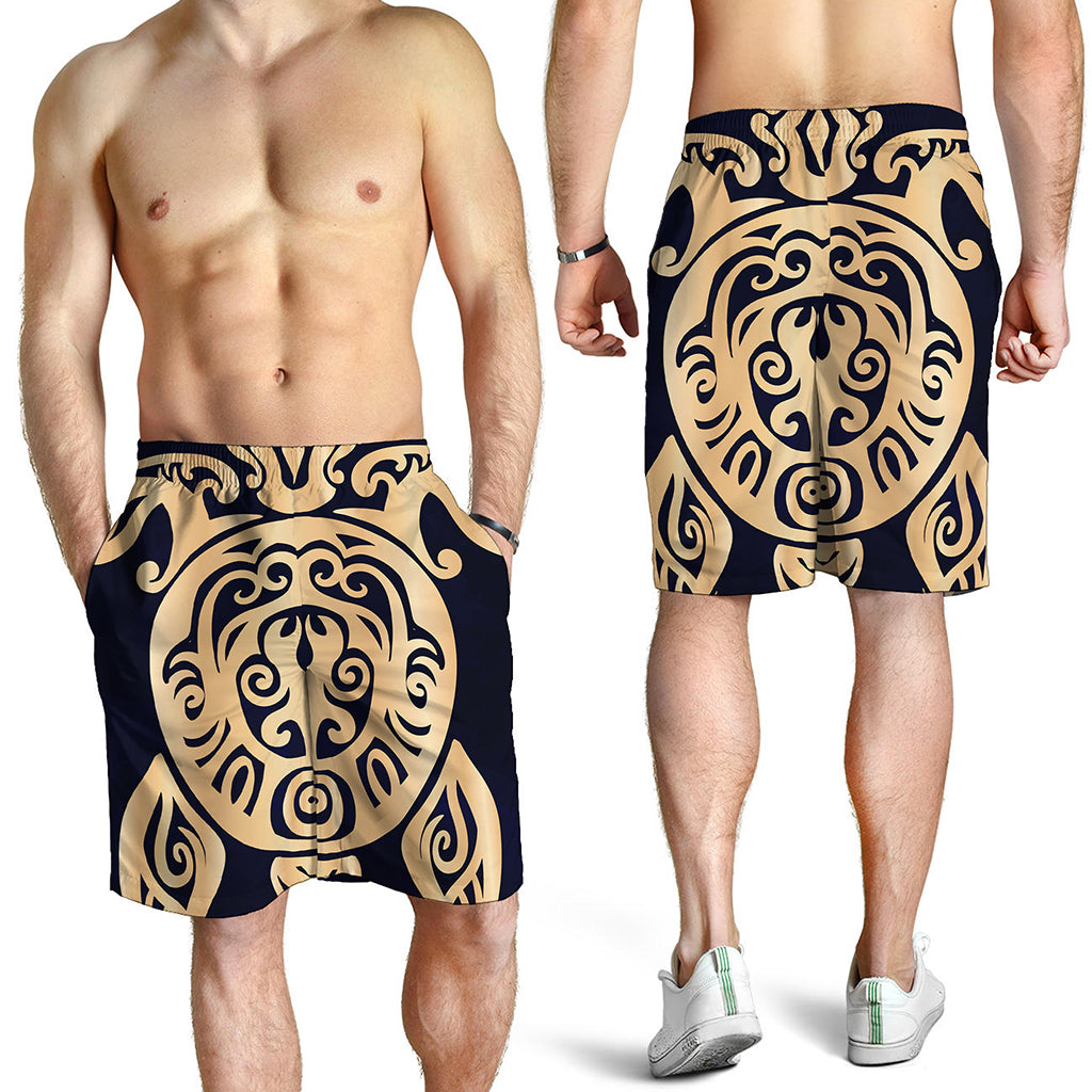 Golden Tribal Sea Turtle Print Men's Shorts