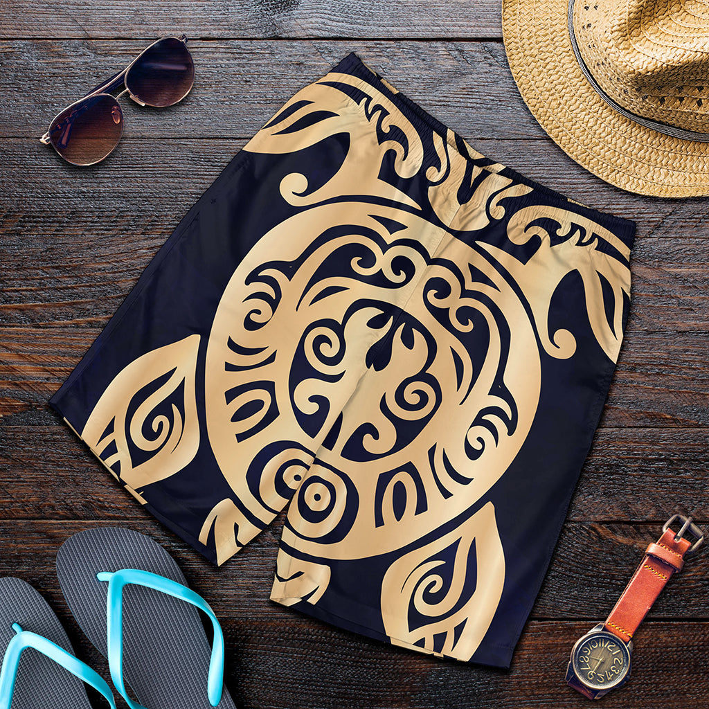 Golden Tribal Sea Turtle Print Men's Shorts