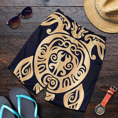 Golden Tribal Sea Turtle Print Men's Shorts
