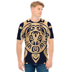 Golden Tribal Sea Turtle Print Men's T-Shirt