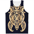Golden Tribal Sea Turtle Print Men's Tank Top