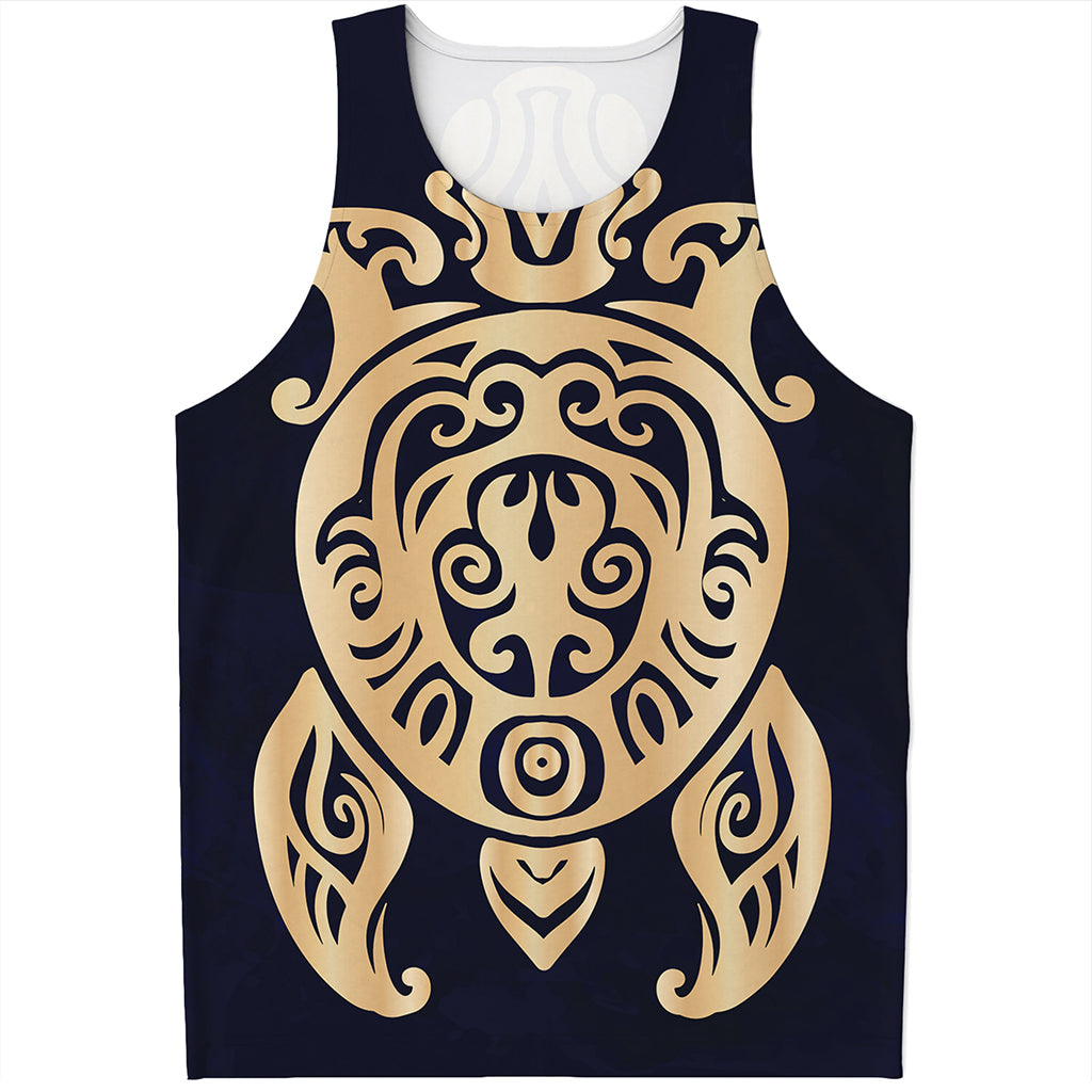 Golden Tribal Sea Turtle Print Men's Tank Top