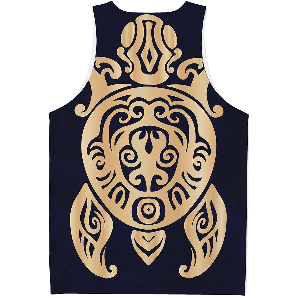 Golden Tribal Sea Turtle Print Men's Tank Top