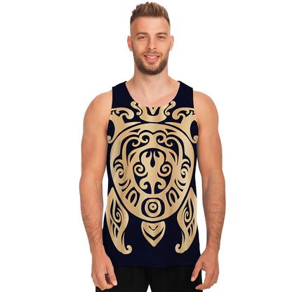 Golden Tribal Sea Turtle Print Men's Tank Top