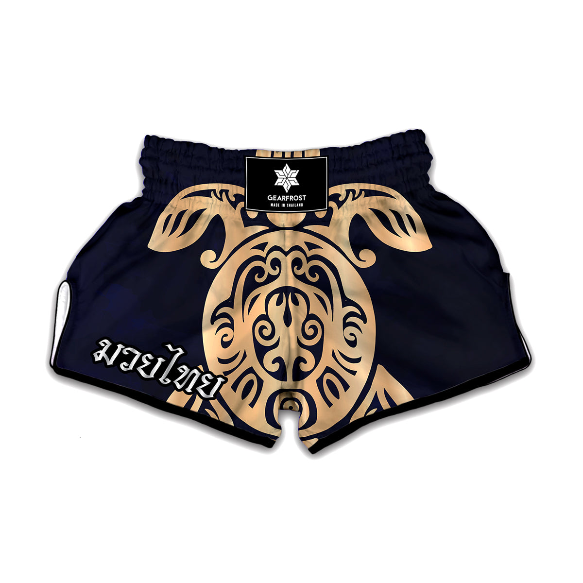 Golden Tribal Sea Turtle Print Muay Thai Boxing Shorts