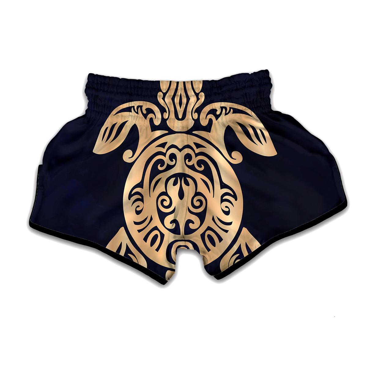 Golden Tribal Sea Turtle Print Muay Thai Boxing Shorts