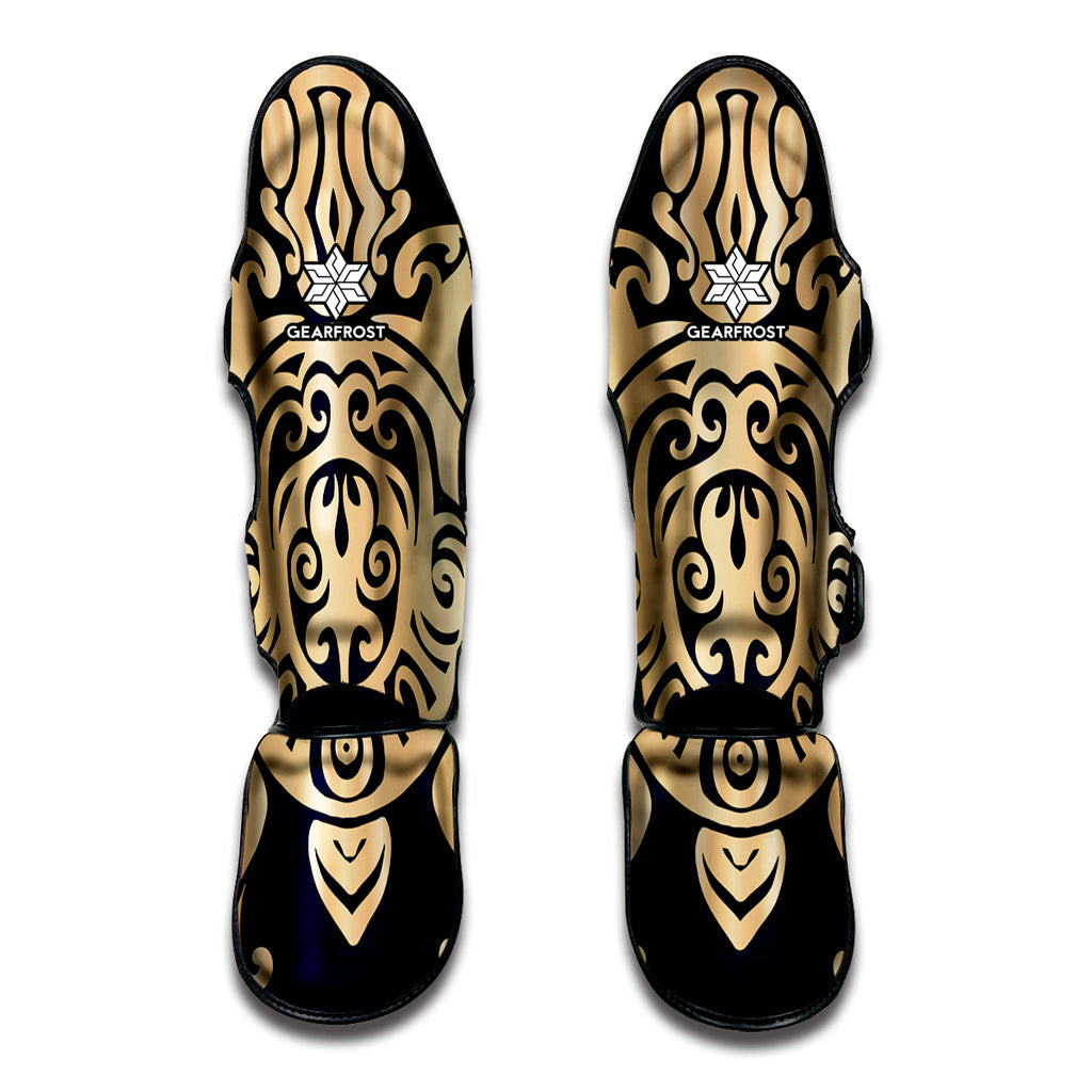 Golden Tribal Sea Turtle Print Muay Thai Shin Guard