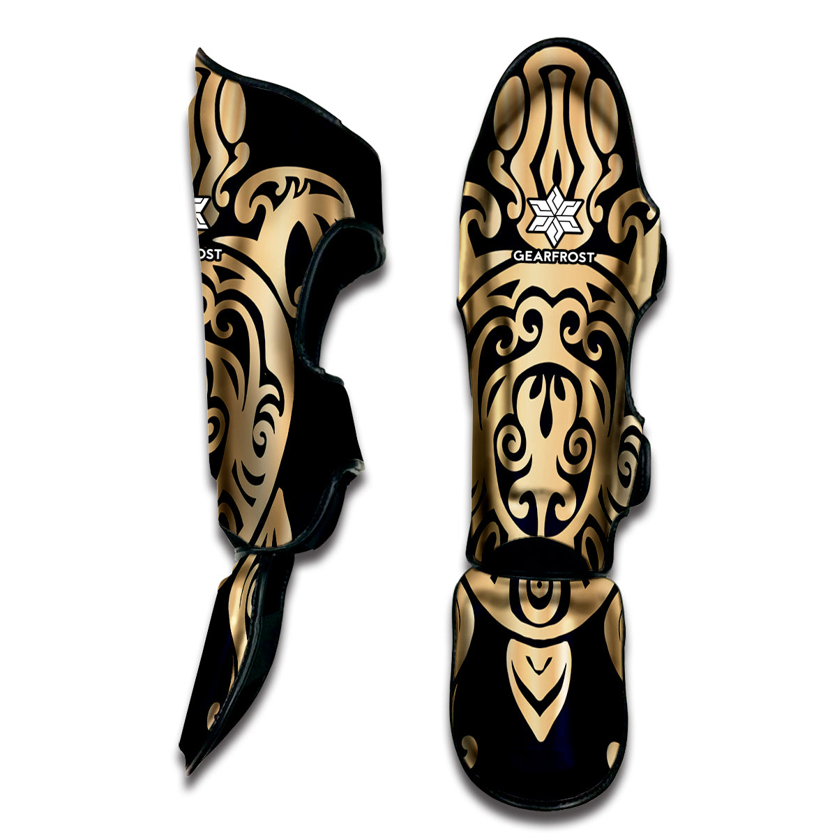 Golden Tribal Sea Turtle Print Muay Thai Shin Guard