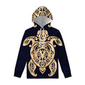 Golden Tribal Sea Turtle Print Pullover Hoodie