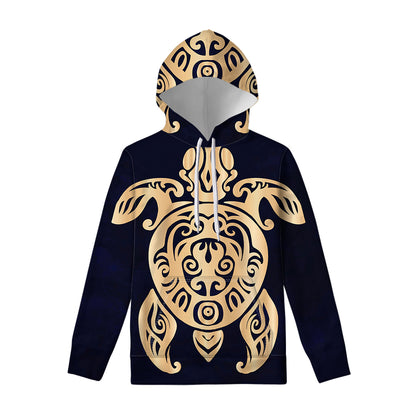 Golden Tribal Sea Turtle Print Pullover Hoodie