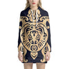 Golden Tribal Sea Turtle Print Pullover Hoodie Dress