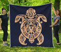 Golden Tribal Sea Turtle Print Quilt
