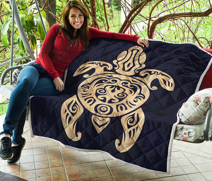 Golden Tribal Sea Turtle Print Quilt