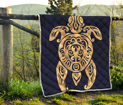 Golden Tribal Sea Turtle Print Quilt