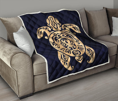 Golden Tribal Sea Turtle Print Quilt
