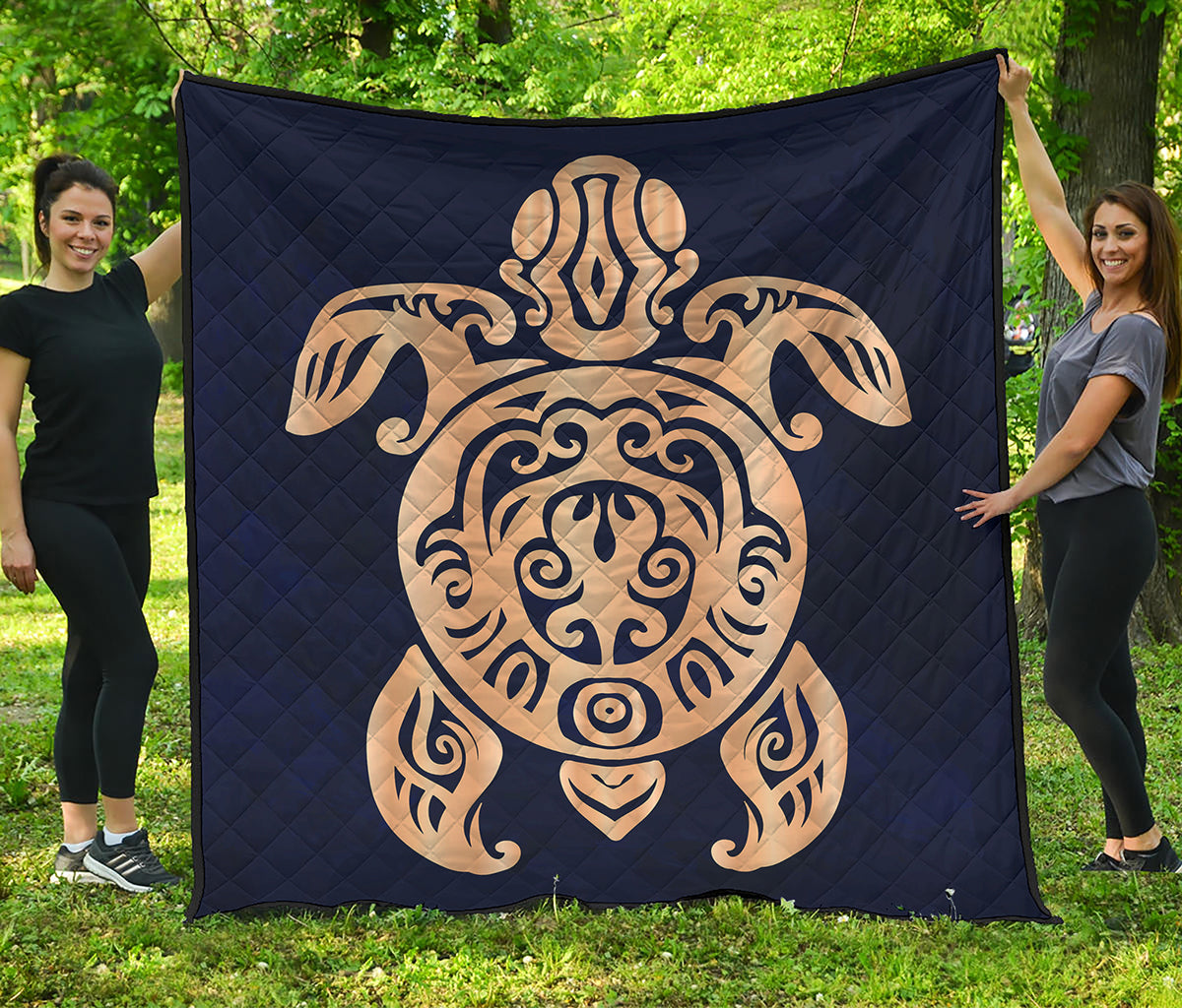 Golden Tribal Sea Turtle Print Quilt