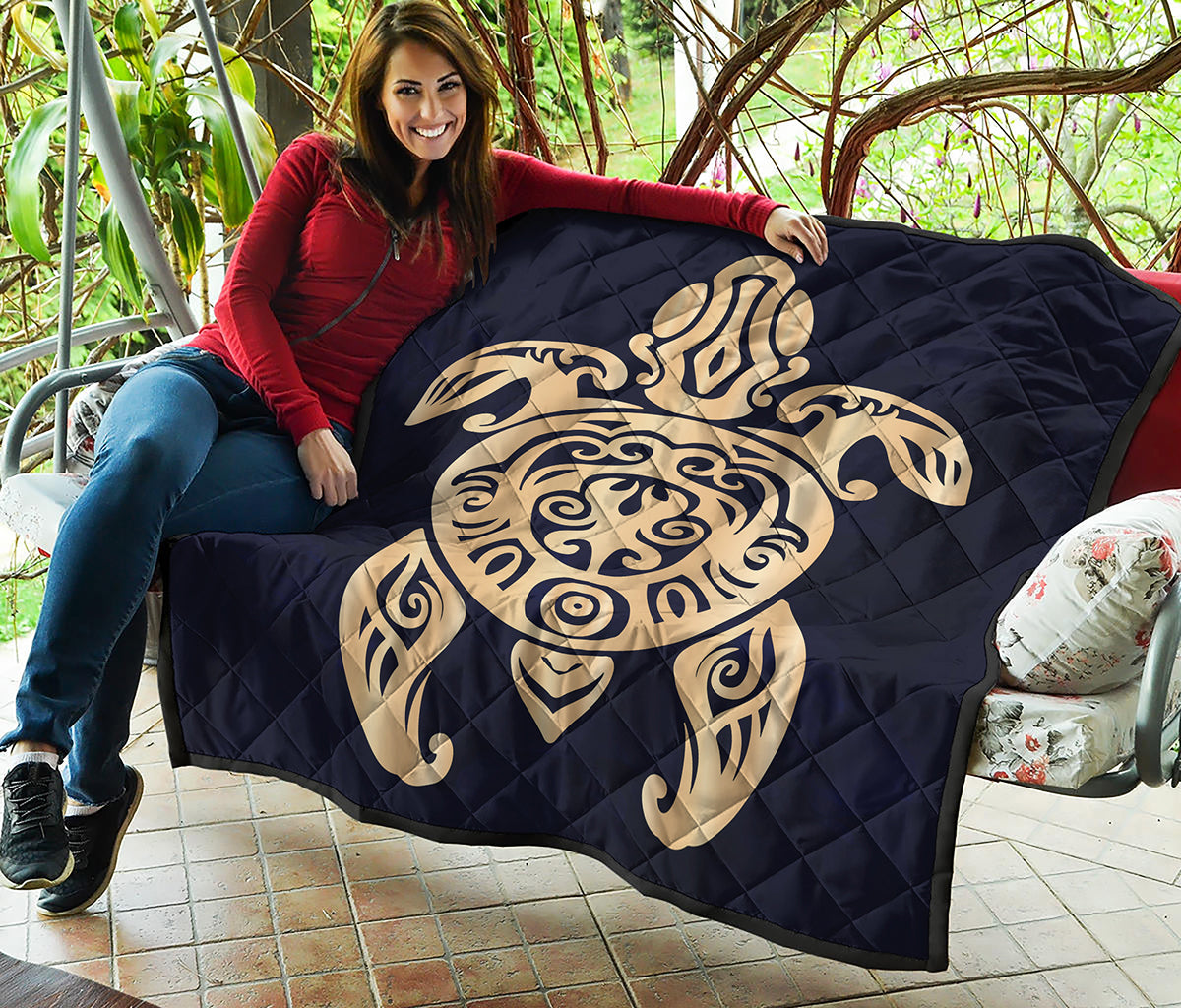 Golden Tribal Sea Turtle Print Quilt