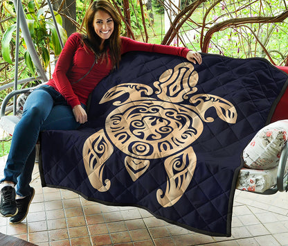 Golden Tribal Sea Turtle Print Quilt
