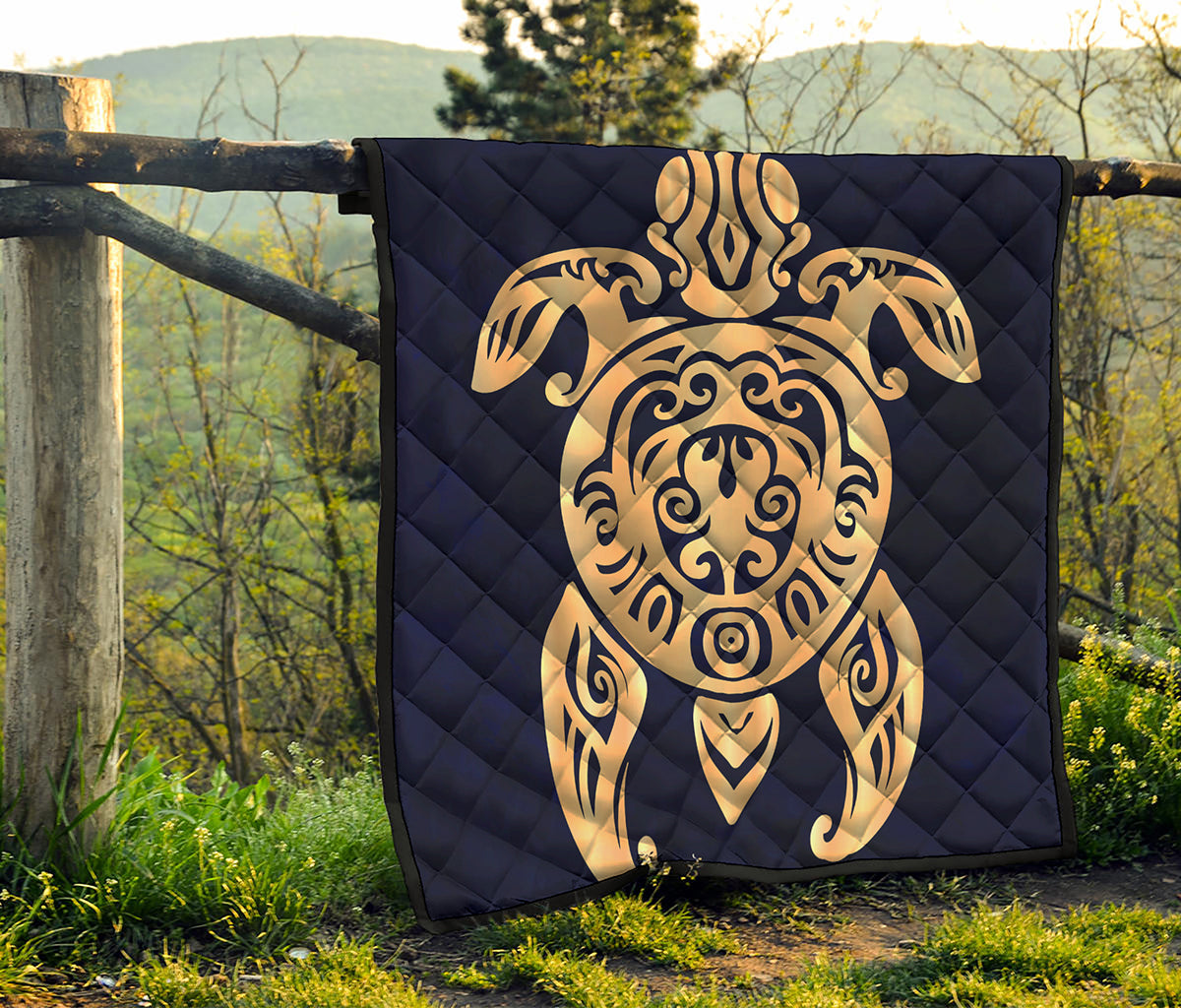 Golden Tribal Sea Turtle Print Quilt