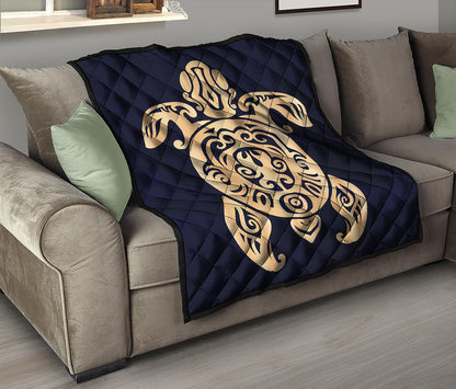 Golden Tribal Sea Turtle Print Quilt