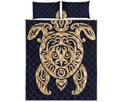 Golden Tribal Sea Turtle Print Quilt Bed Set