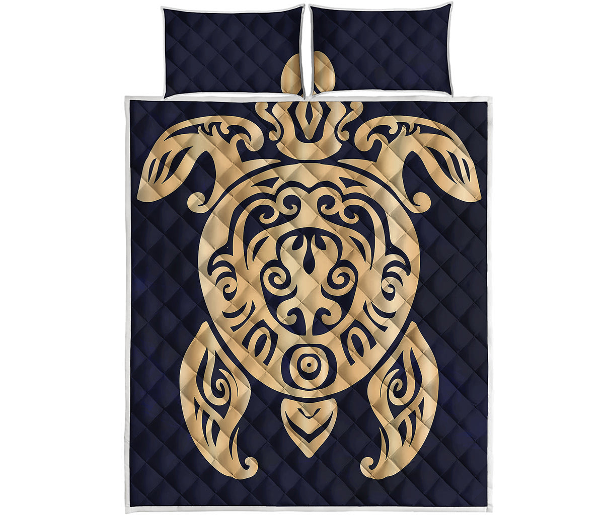 Golden Tribal Sea Turtle Print Quilt Bed Set