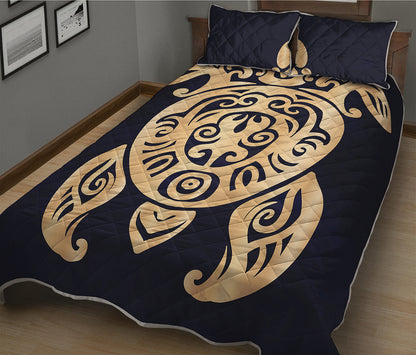 Golden Tribal Sea Turtle Print Quilt Bed Set