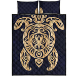 Golden Tribal Sea Turtle Print Quilt Bed Set