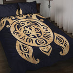 Golden Tribal Sea Turtle Print Quilt Bed Set