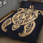 Golden Tribal Sea Turtle Print Quilt Bed Set