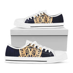 Golden Tribal Sea Turtle Print White Low Top Shoes