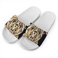 Golden Tribal Sea Turtle Print White Slide Sandals