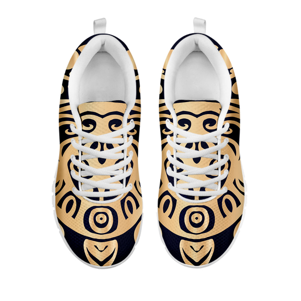 Golden Tribal Sea Turtle Print White Sneakers