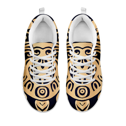 Golden Tribal Sea Turtle Print White Sneakers