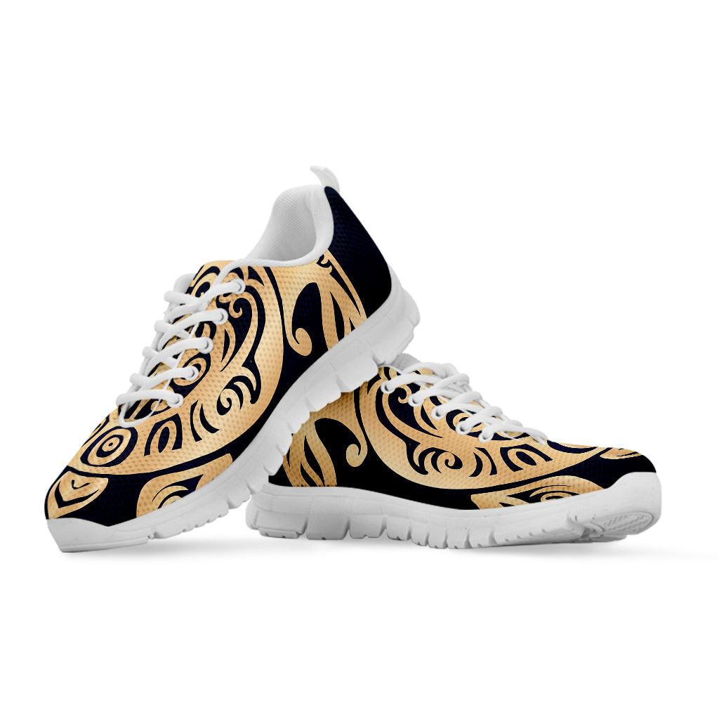 Golden Tribal Sea Turtle Print White Sneakers