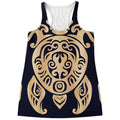 Golden Tribal Sea Turtle Print Women's Racerback Tank Top