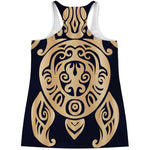 Golden Tribal Sea Turtle Print Women's Racerback Tank Top