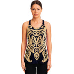 Golden Tribal Sea Turtle Print Women's Racerback Tank Top